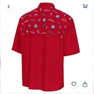 Antigua Men's Texas Rangers Scatter Print Woven Short Sleeve Fishing Shirt